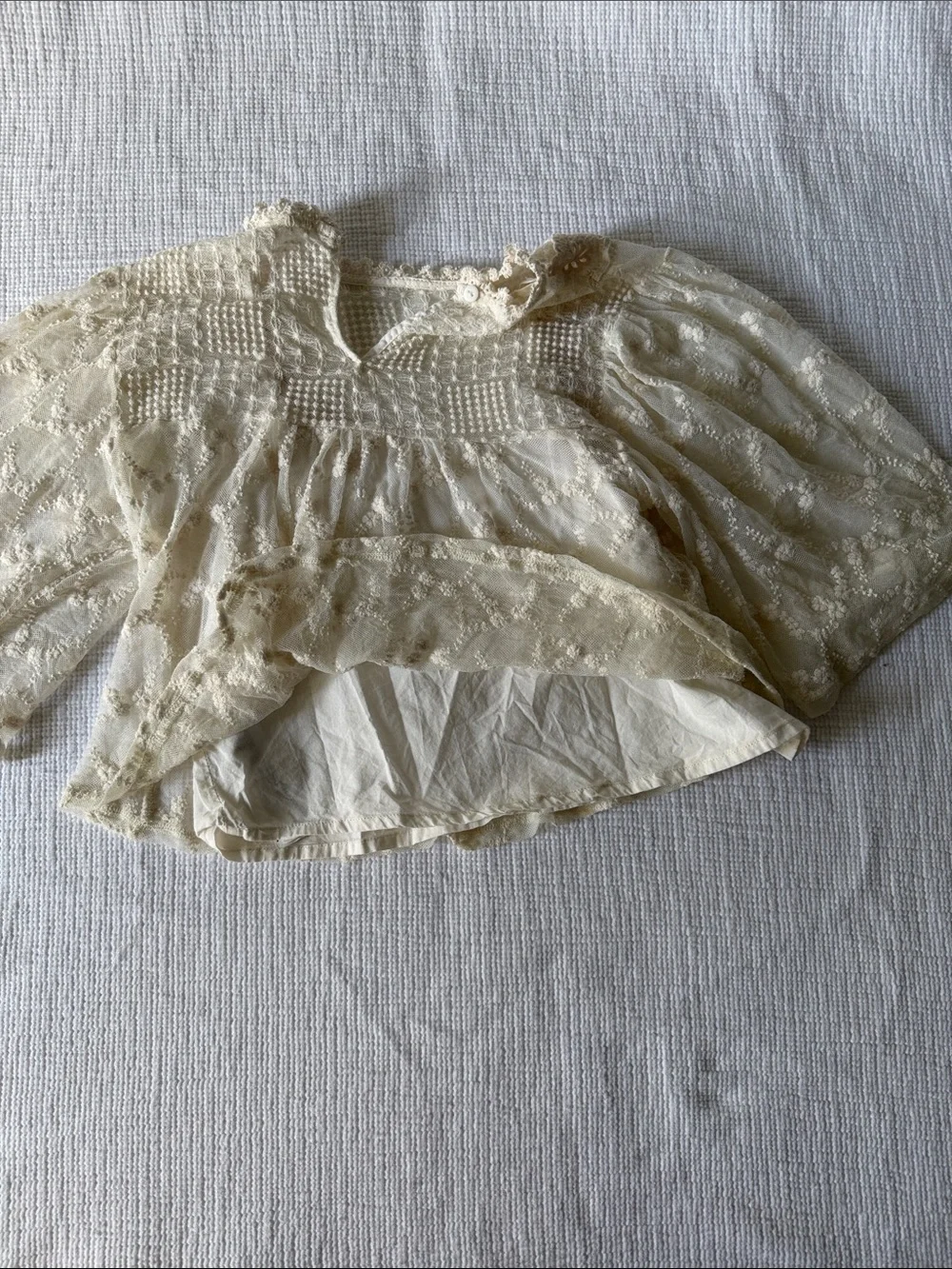 Girls' Cream Lace Peasant Top - Delicate Floral Detail